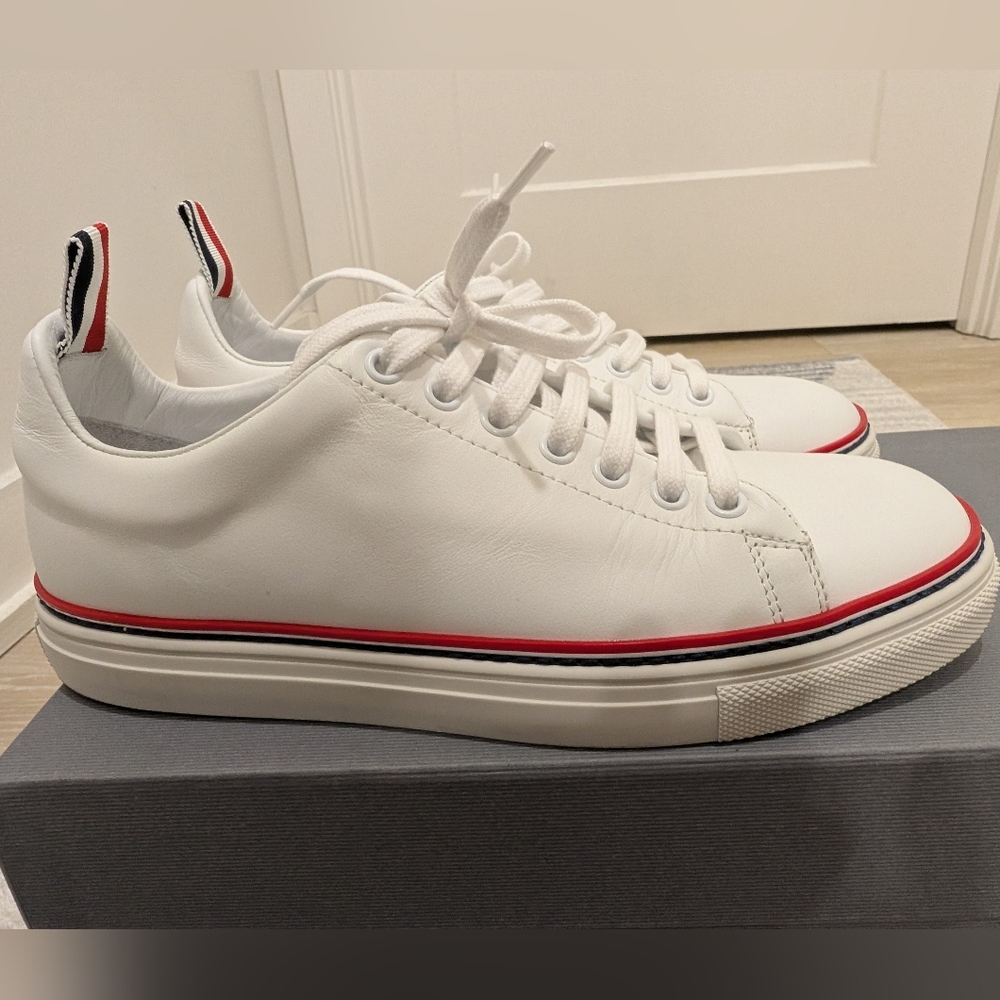 [Thom Browne] White Vitello Calf Tennis Sneakers Sz 38 - Picture 7 of 14